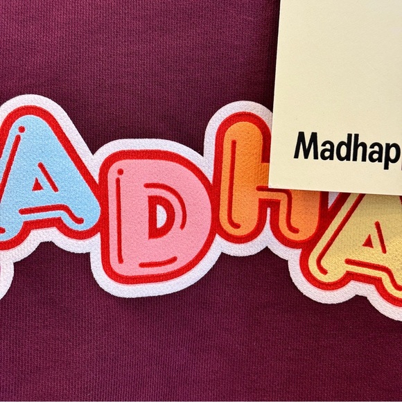 NWT MadHappy Crush Universal Crewneck in Maroon Dark Red Candy Block Letters - Picture 10 of 16